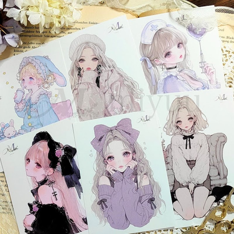 ステッカー original sticker  人物ステッカー オリジナルステッカー 女の子ステッカー 装飾ステッカー かわいい - 貼紙 - 紙 藍色