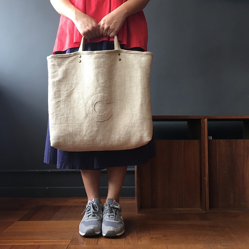 Linen AlphaBAG customized letter hand craft linen tote bag - Handbags & Totes - Cotton & Hemp Khaki