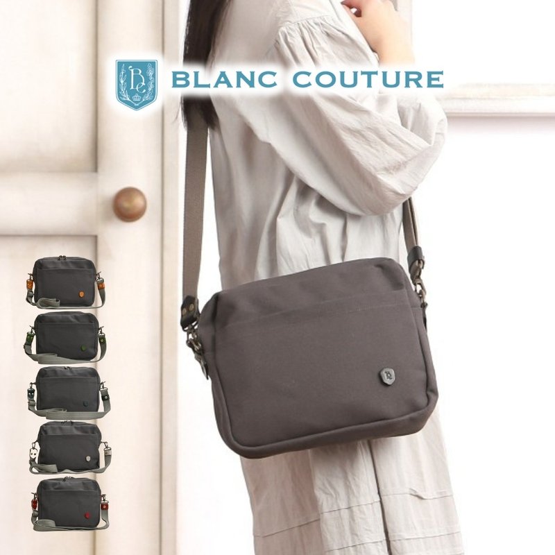 帆布 サコッシュ ショルダーバッグ チャコールグレー×本革持ち手 - ショルダーバッグ - コットン・麻 ブラック