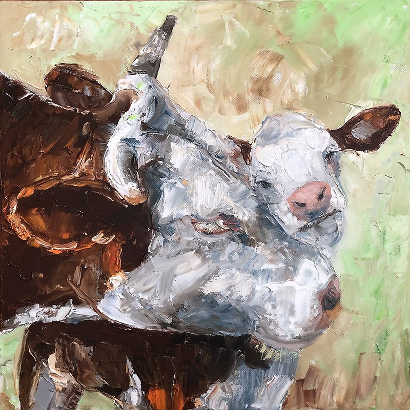 Cow painting original art  Mother and baby painting Cow art Wonderful farmhouse