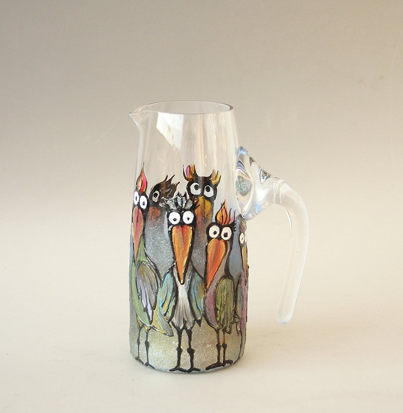 Pitcher Funny Birds Hand-painted