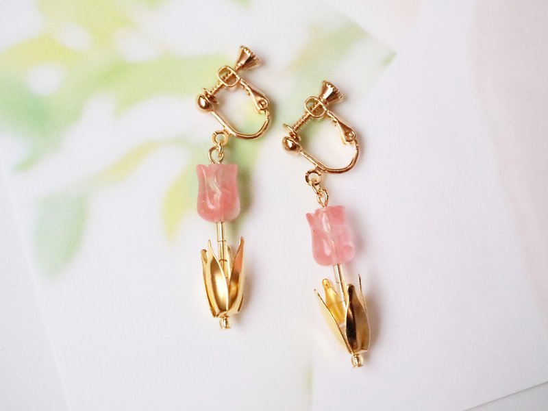 Flowering tulip Clip-On Cherry quartz Delicate flowers Shaking cute orange Pink Red Red Spring 3D Real
