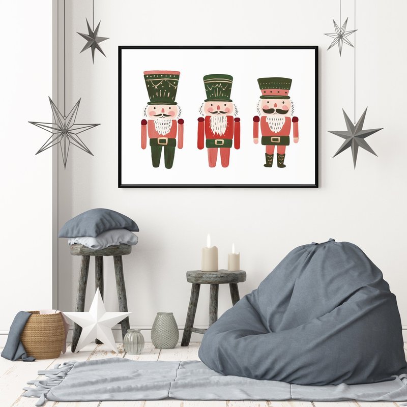 聖誕小小胡桃隊 - 聖誕插畫/聖誕樹裝飾掛畫//聖誕交換禮物 - 海報/掛畫 - 棉．麻 綠色