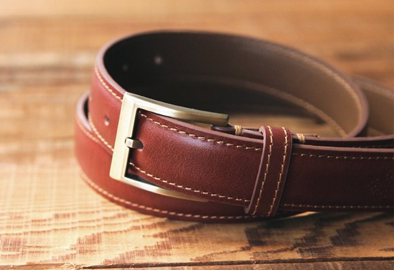 [Gift first choice] vegetable tanned carved gentleman belt chestnut red Brown gift│gift recommendation - Belts - Genuine Leather Red