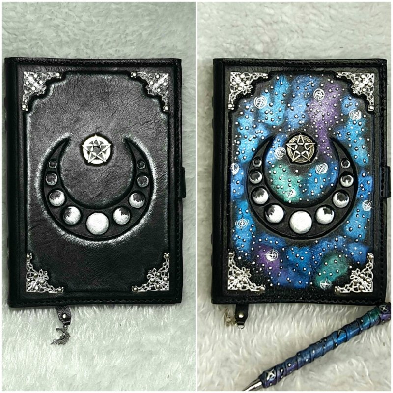 3D leather notebook, magic ritual,leather grimoire,moon,cosplay,gift,galaxy - Notebooks & Journals - Genuine Leather Multicolor