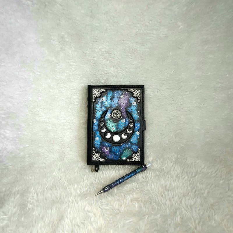 3D leather notebook, magic ritual,leather grimoire,moon,cosplay,gift,galaxy - 筆記本/手帳 - 真皮 多色