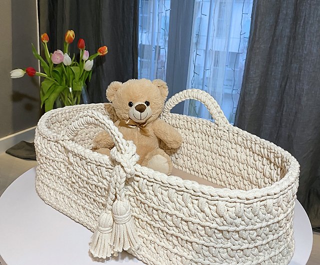  Beautiful Baby Moses Basket, Crochet Bassinet, Nursery Decor, Newborn Cot