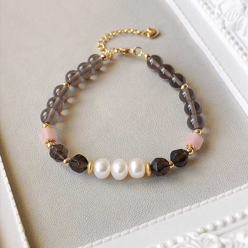 Audrey | Pearl Citrine Pink Crystal Natural Stone Bracelet Bracelet Hand Pian Sister Gift - Bracelets - Crystal Black