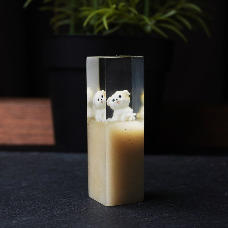 客製化手工印章-可愛小狗樹脂印章樹脂印章 1.7x1.7 CM|篆刻印章 - 印章/印台 - 石頭 