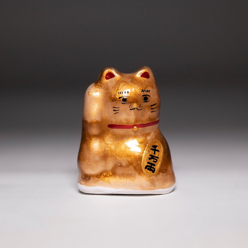 Lucky cat on the street - golden flower cat - Items for Display - Pottery White