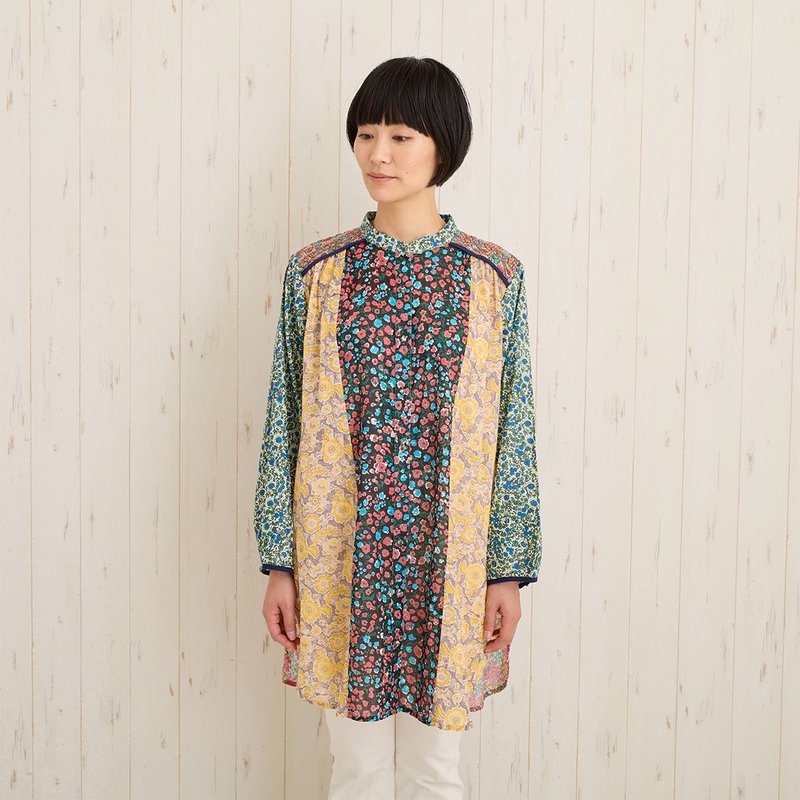 [Popular pre-order] Kantha folk craft embroidery patchwork shirt 25223-320-14 random color - เสื้อเชิ้ตผู้หญิง - วัสดุอื่นๆ 