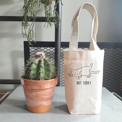 hipster Not Today Cat #2 帆布 袋 咖啡隨行杯手機錢包飲料提袋 貓