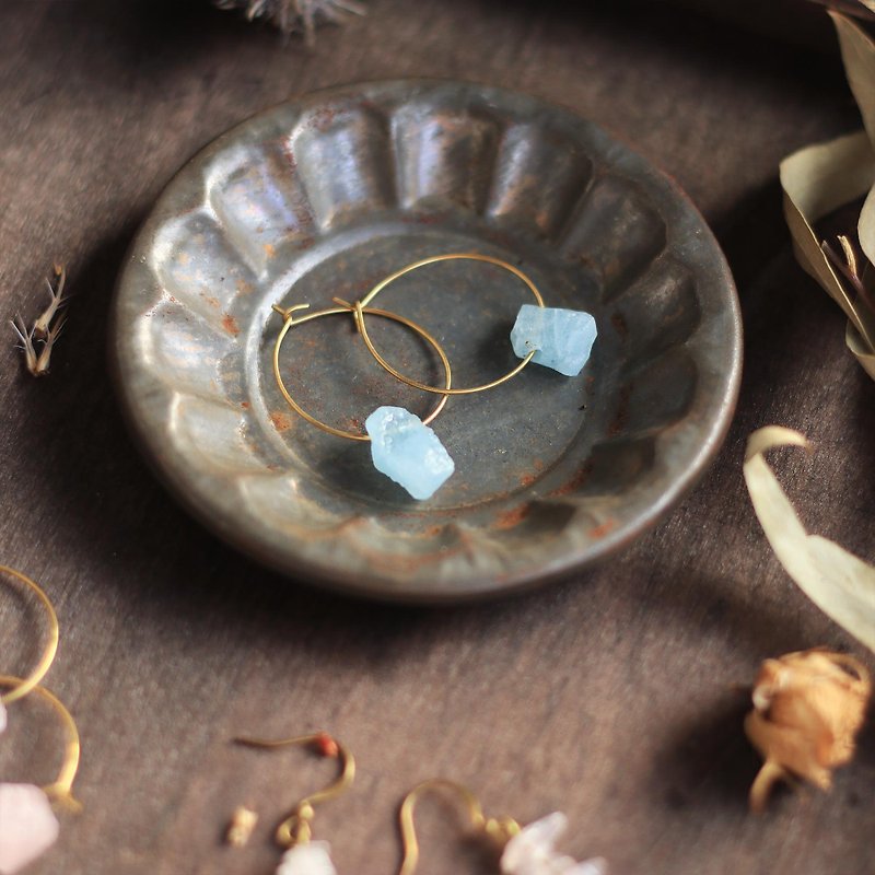 Natural stone small circle series earrings - sea travel Hailanbao - Earrings & Clip-ons - Jade Blue