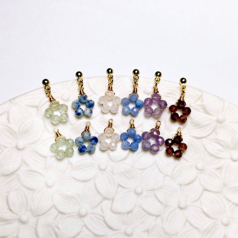 [Sui Stone Ji] A little flower. Natural Stone/ Bronze/Wire Wrap Earrings. Clip-On can be changed. - ต่างหู - เครื่องประดับพลอย สีม่วง