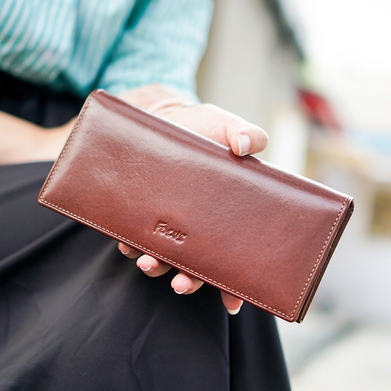 [Mother's Day Gift] Genuine leather long clip/12-card coin bag women's long clip/vegetable tanned leather long wallet - Wallets - Genuine Leather 