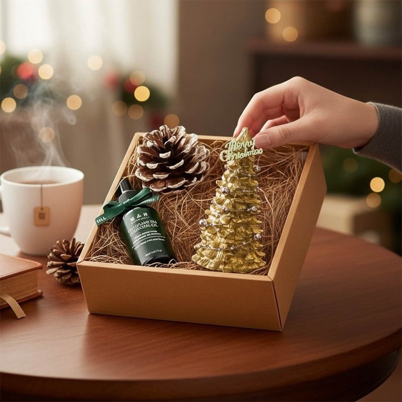 Happy Christmas 香檳閃金聖誕樹擴香禮盒(含30ml品牌香氛油) - 香氛/精油/擴香 - 植物．花 卡其色