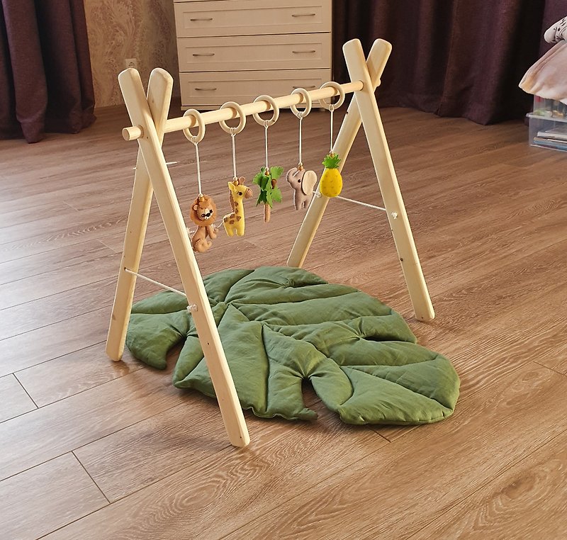 Wooden Baby Play Gym, safari gym toys, baby gym with toy set, mat baby gym - Baby Gift Sets - Eco-Friendly Materials 