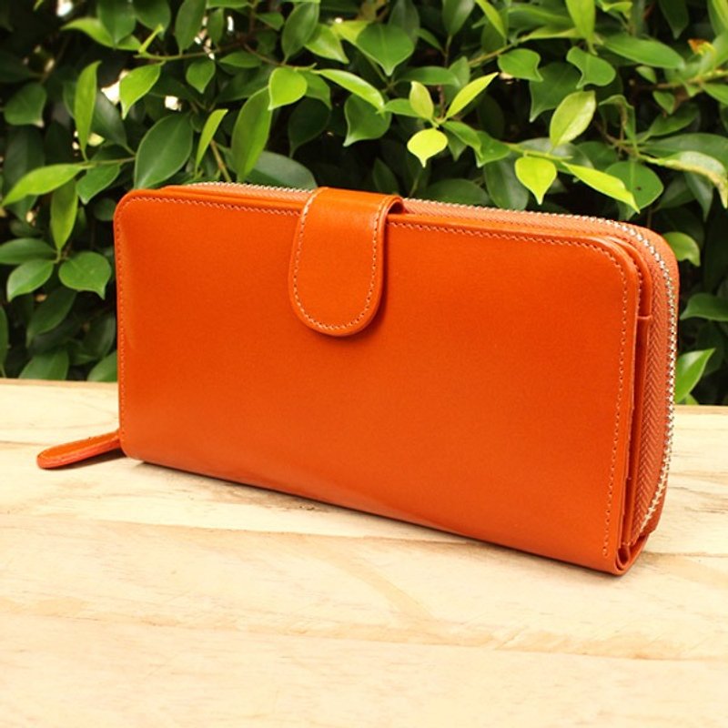Leather Wallet - Zip Around Plus - สีส้ม (Genuine Cow Leather) / 錢包 - กระเป๋าสตางค์ - หนังแท้ 