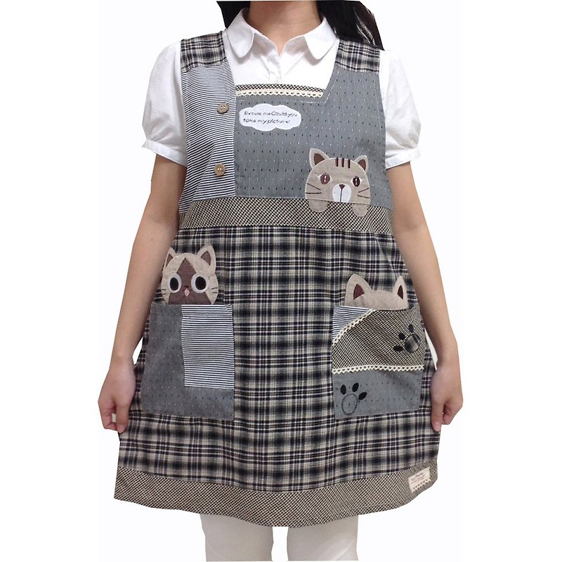 [BEAR BOY] Baiyun Cat 2 Pocket Apron-(Tie Back) - Aprons - Other Materials 