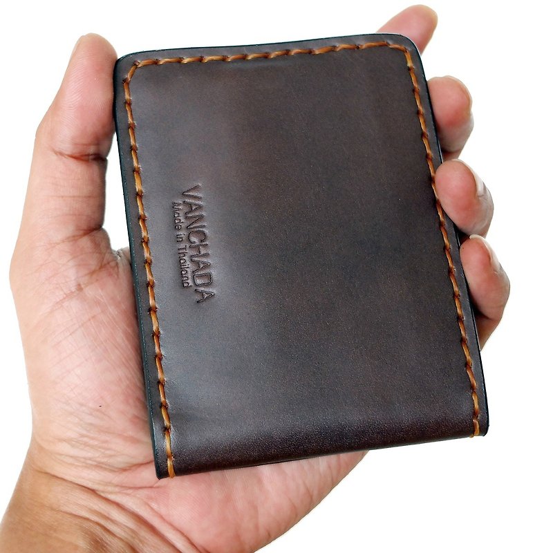 กระเป๋าผู้ชาย Wallet Money Clip Bi-fold V3 Rusty Dark Brown Handmade - กระเป๋าสตางค์ - หนังแท้ 