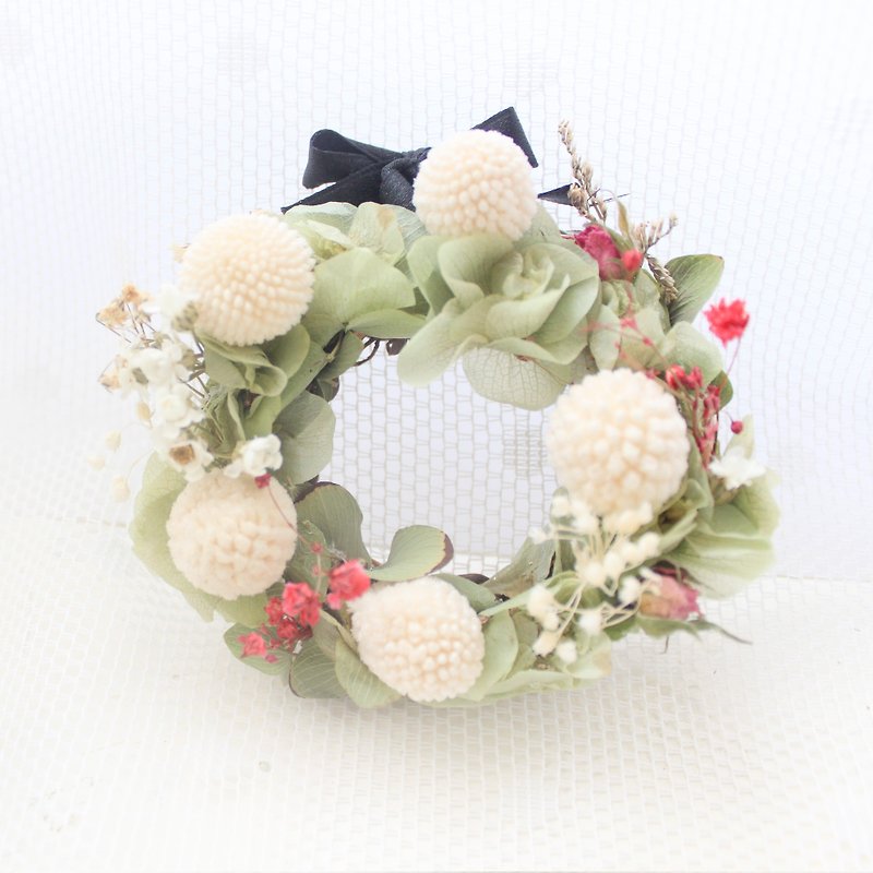 French Green Pastoral Mini Wreath/White Gold Ryukyu Dry Flower Classic Flower Ceremony - ช่อดอกไม้แห้ง - พืช/ดอกไม้ สีเขียว