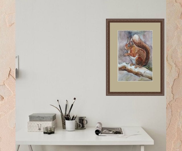 水彩画 リスのひょっこりはん 水彩画 リスのひょっこりはん