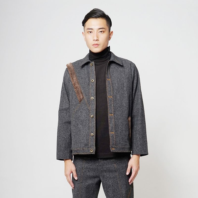 Black and white cut FW back three-dimensional shape denim jacket - Men's Coats & Jackets - Cotton & Hemp Black