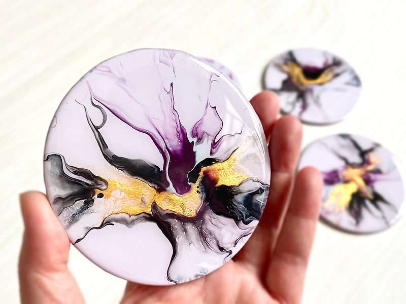 Hand Painted Coaster, set of 2, Wedding Gift, Housewarming - 杯墊 - 木頭 紫色
