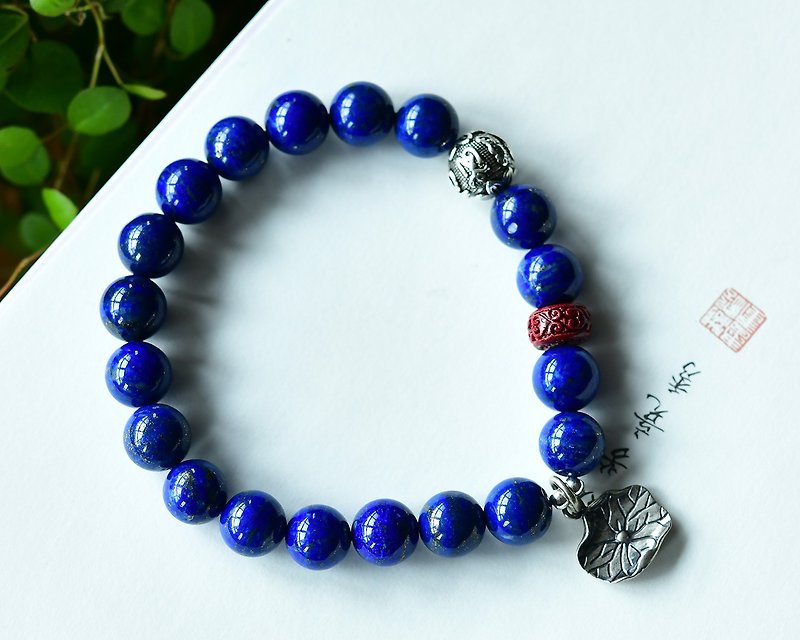 New American natural Stone 9mm bracelet with retro Silver six-character mantra cinnabar bead accessories