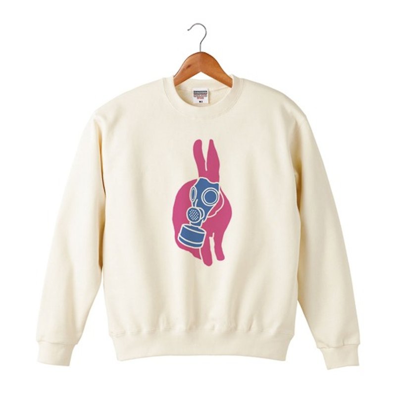 Gas mask rabbit sweatshirt - เสื้อฮู้ด - ผ้าฝ้าย/ผ้าลินิน ขาว