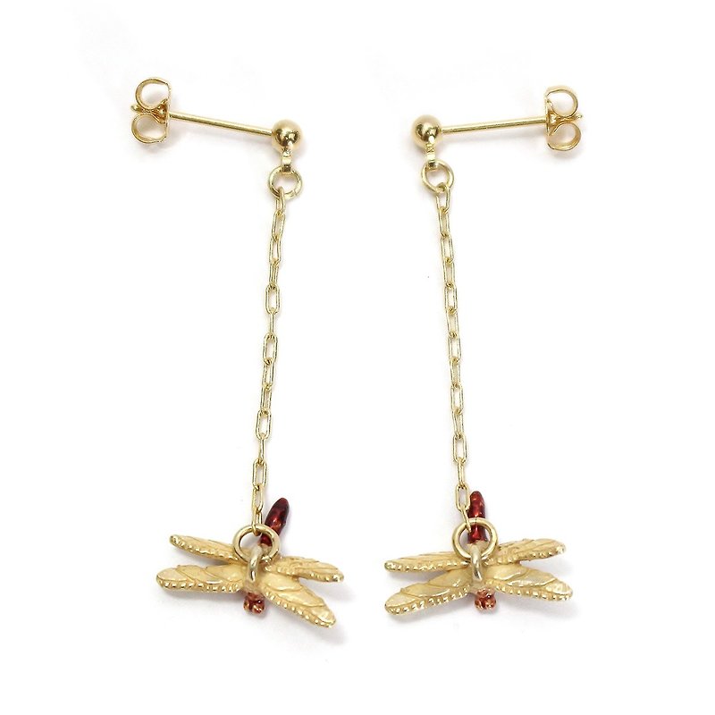 Dragonfly Earrings PA459 - ต่างหู - โลหะ สีทอง