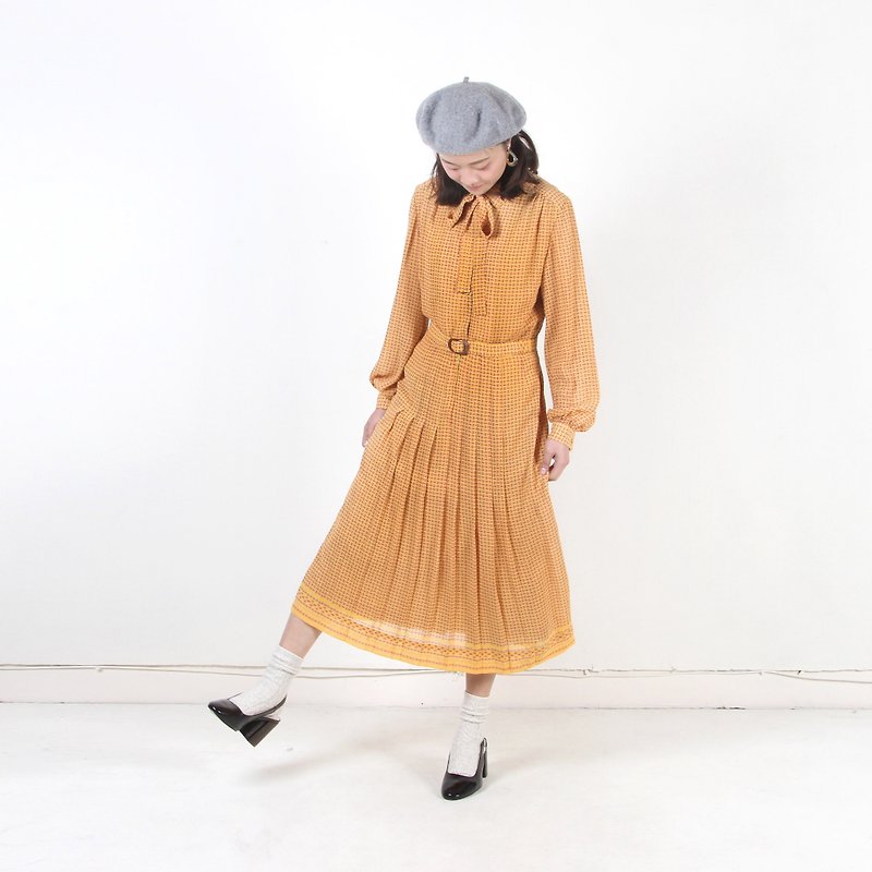 Egg plant vintage] Spring Chaoyang printed vintage dress - One Piece Dresses - Polyester Orange
