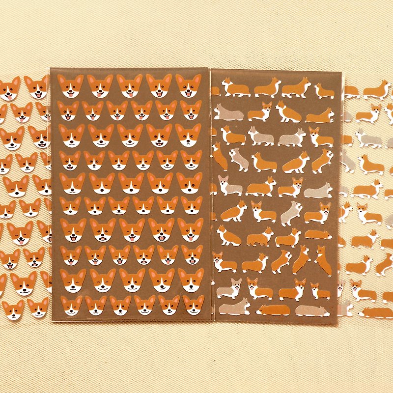 Corgi Emoticon Stickers / Corgi Stickers (2 Pieces Set) - Stickers - Waterproof Material Brown