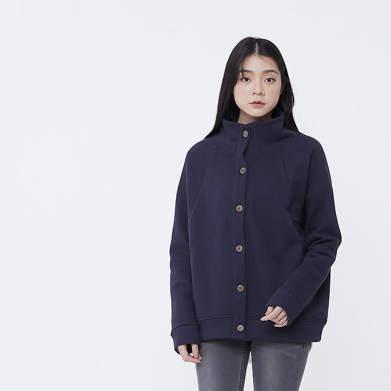 Amanda Pure Color Button Up Jacket / Navy - เสื้อแจ็คเก็ต - ผ้าฝ้าย/ผ้าลินิน สีน้ำเงิน