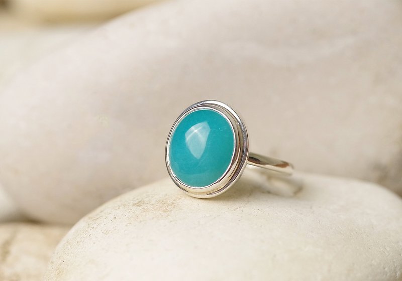 Amazonite Ring - Gemstone Ring - แหวนทั่วไป - เงินแท้ สีน้ำเงิน