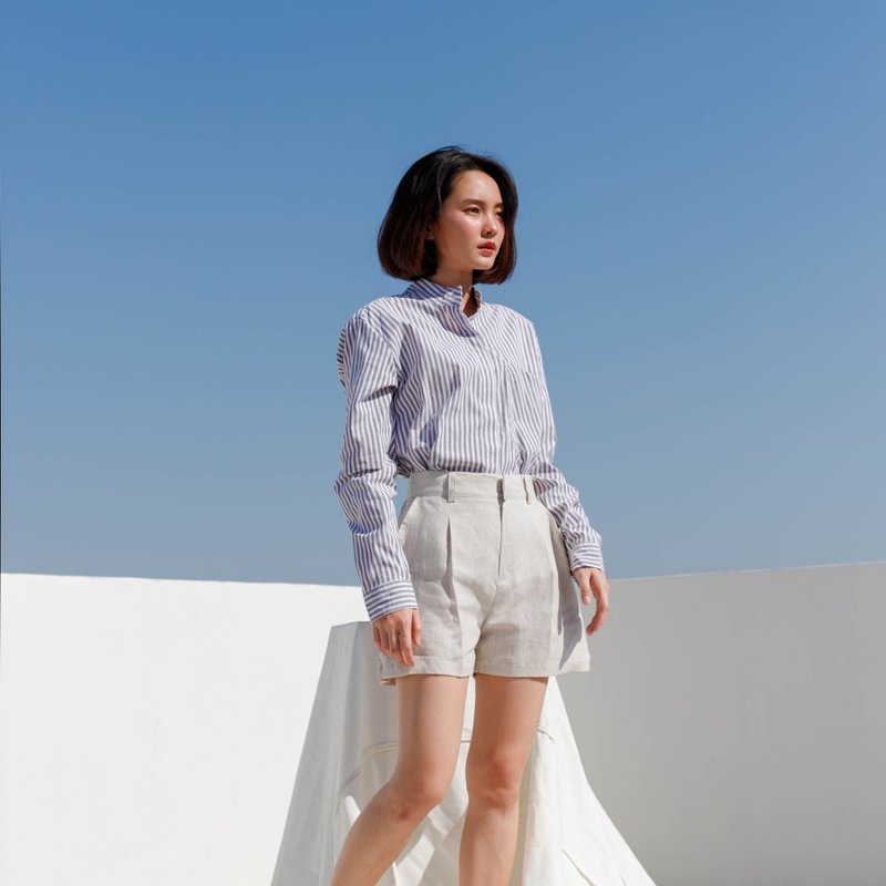 Linen Shorts in Natural color - 闊腳褲/長褲 - 亞麻 卡其色