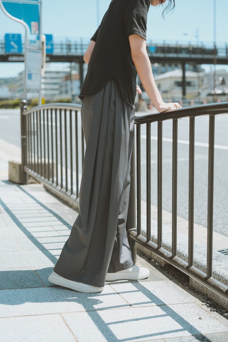 AJ side cut suit floor-length wide trousers - 2 colors - floor-length gray - กางเกงขายาว - ไฟเบอร์อื่นๆ สีเทา