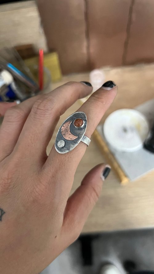 Whitedo Handcrafts 手工純銀月亮圖案做舊戒指