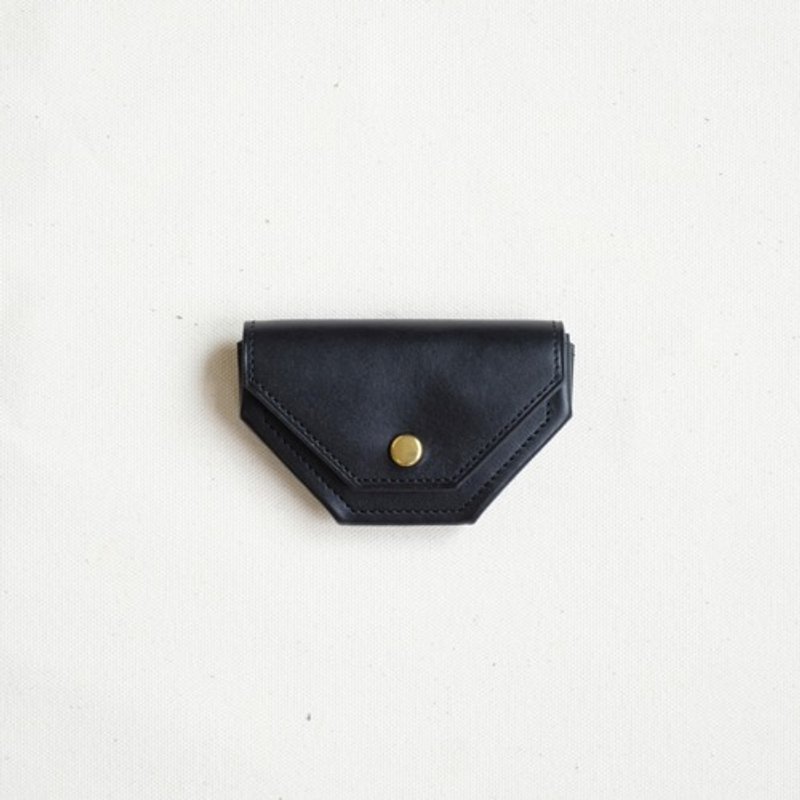 Single piece leather coin case/black *Made to order - กระเป๋าสตางค์ - หนังแท้ 