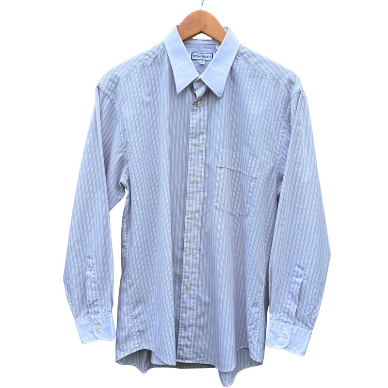 Vintage 80s Yves Saint Laurent White Striped Cotton Blend Dress Shirt - 男襯衫/休閒襯衫 - 棉．麻 白色