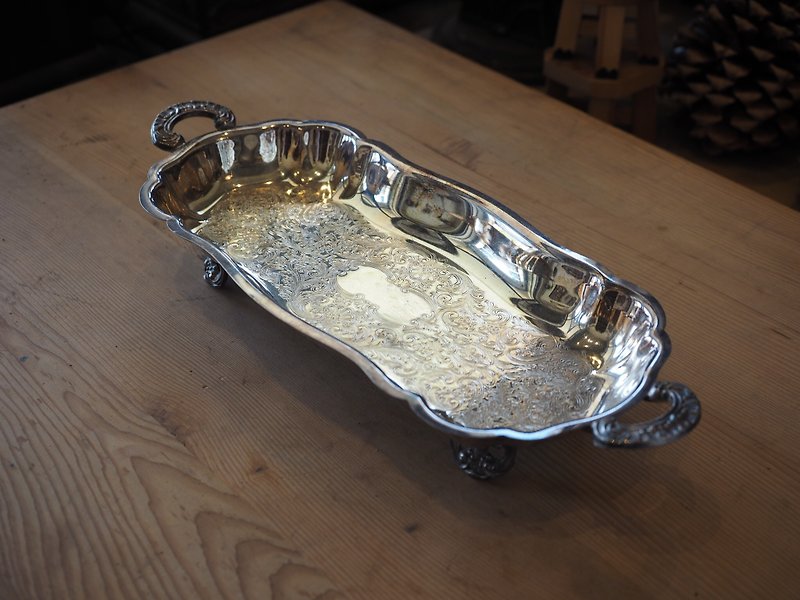 英国の銀背の高い刻まれた長いトレイ - 小皿 - 金属 シルバー