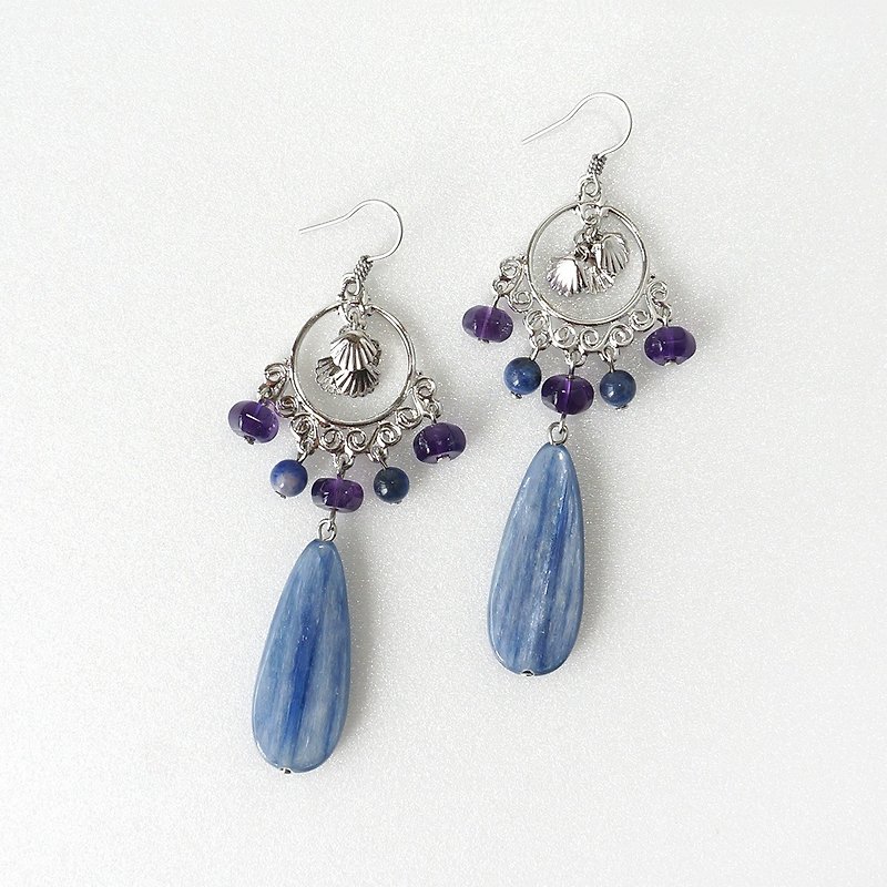 Blue Kyanite Stone Chandelier Statement Earrings - Earrings & Clip-ons - Semi-Precious Stones Blue