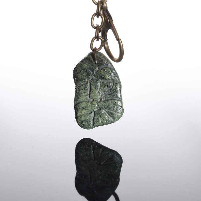【Quick Shipping】_Limited_Stone Carved Green Man Key Ring (Can be Remarked as a Necklace) - Keychains - Stone Green