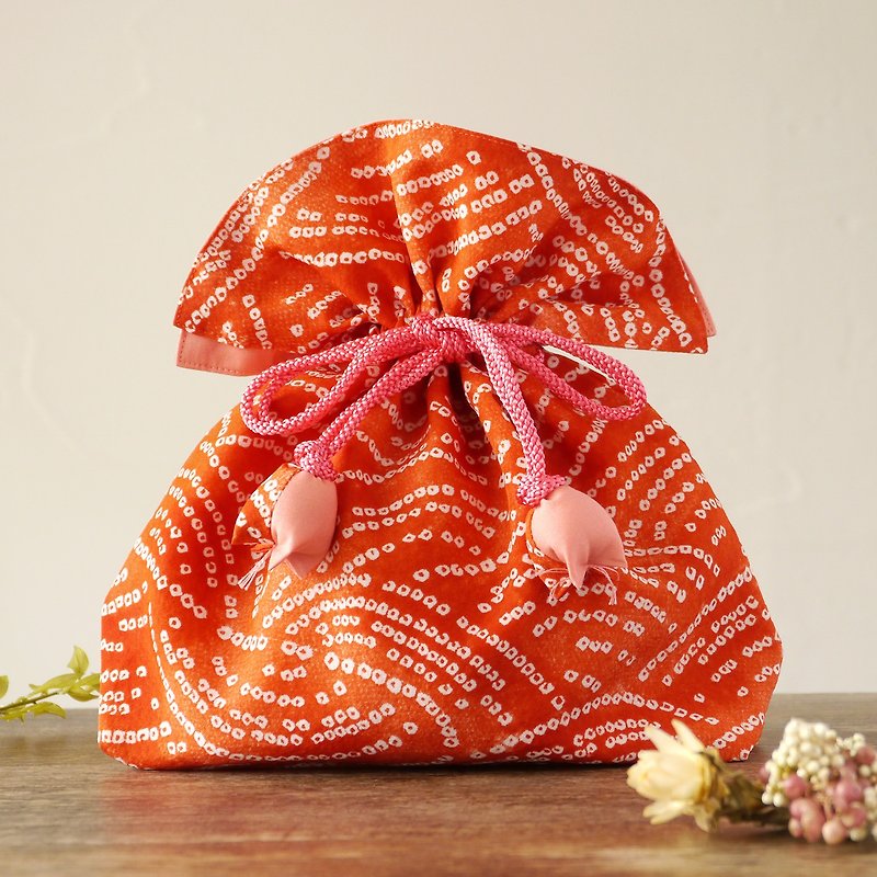 Kimono Drawstring purse FUGURO premium silk Qinghai wave sentence Medium size
