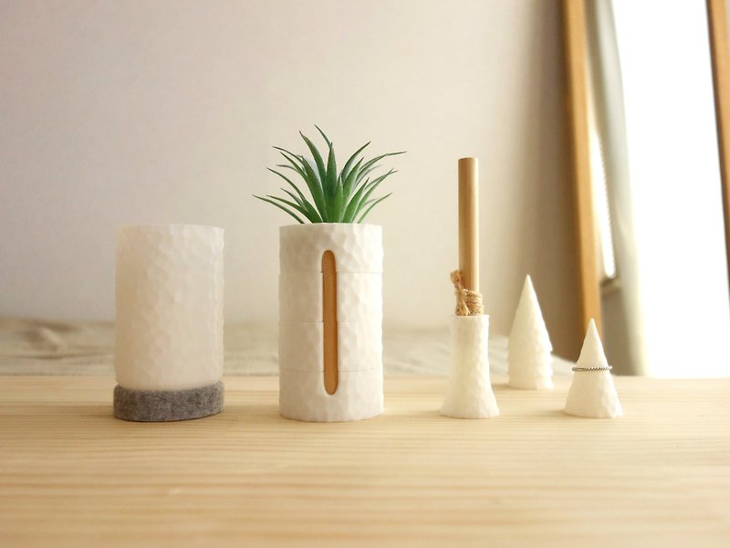 Fake Plants and Box, LED Shade, Aroma Diffuser, Ring Stand, Geometric Hammered