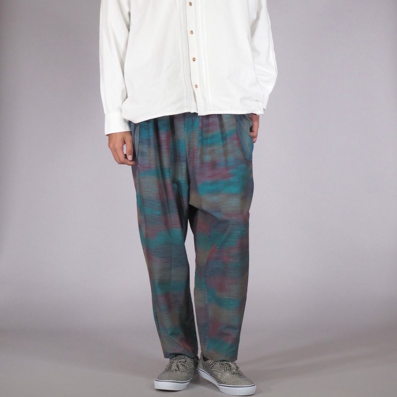 【日本製造】復古和服翻拍、諾拉褲、錐形寬腿、均碼、寬鬆褲 - 男長褲/休閒褲 - 絲．絹 藍色