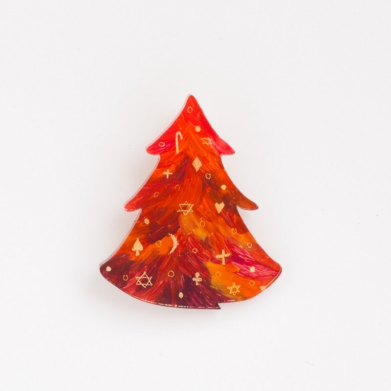 Brooch of painting 【tree】 - Brooches - Acrylic Red