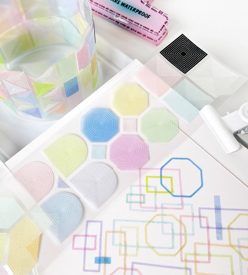格格框框 糖果色 雰囲気デコ PET 閃砂 紙膠帶 (kiss-cut) - 紙膠帶/和紙/PET - 其他材質 多色