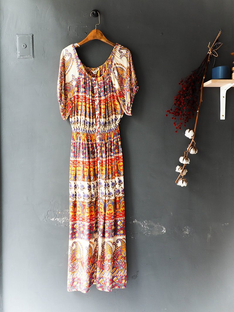 River Hill - Aomori warm water Holiday, antique linen quality one-piece dress overalls oversize vintage dress - One Piece Dresses - Silk Multicolor