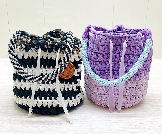 DIY Woven Storage Bag Crochet Yarn Drum Bag Keep Beads